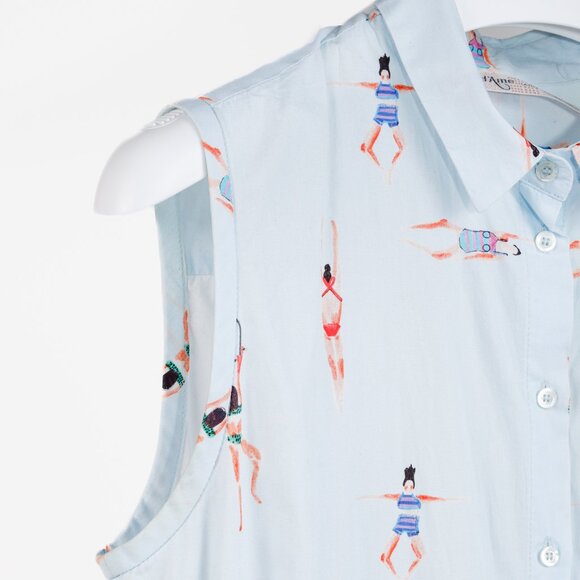 Ottod’Ame Swimmers Blue Sleeveless Poplin Shirtdress - Picture 4 of 11